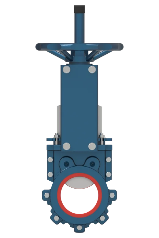 Knife gate valve model 108, DN50–DN800, PN10–PN16, features a two-piece body and a polyurethane seal.