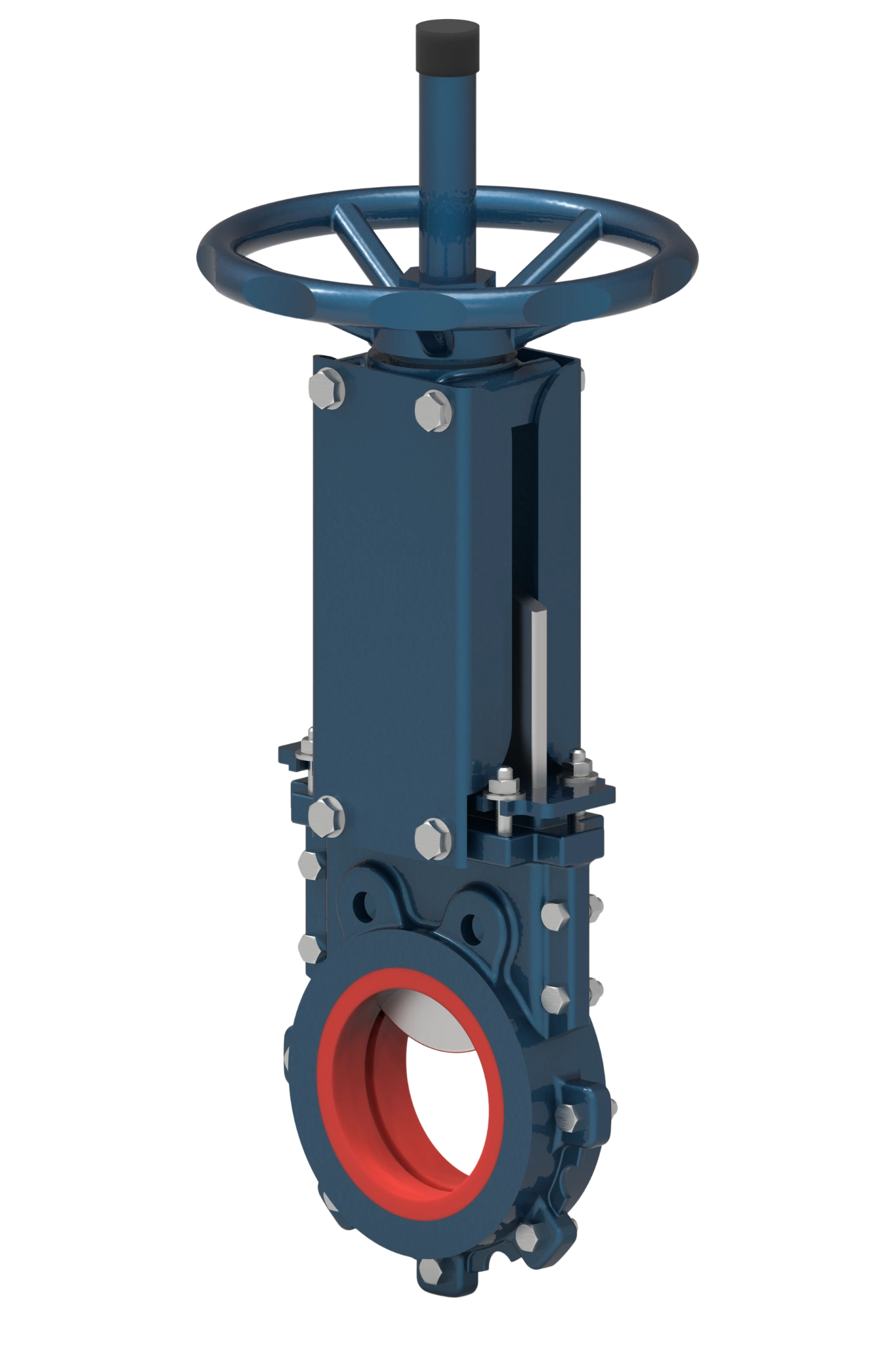 Knife gate valve model 108, DN50–DN800, PN10–PN16, features a two-piece body and a polyurethane seal.